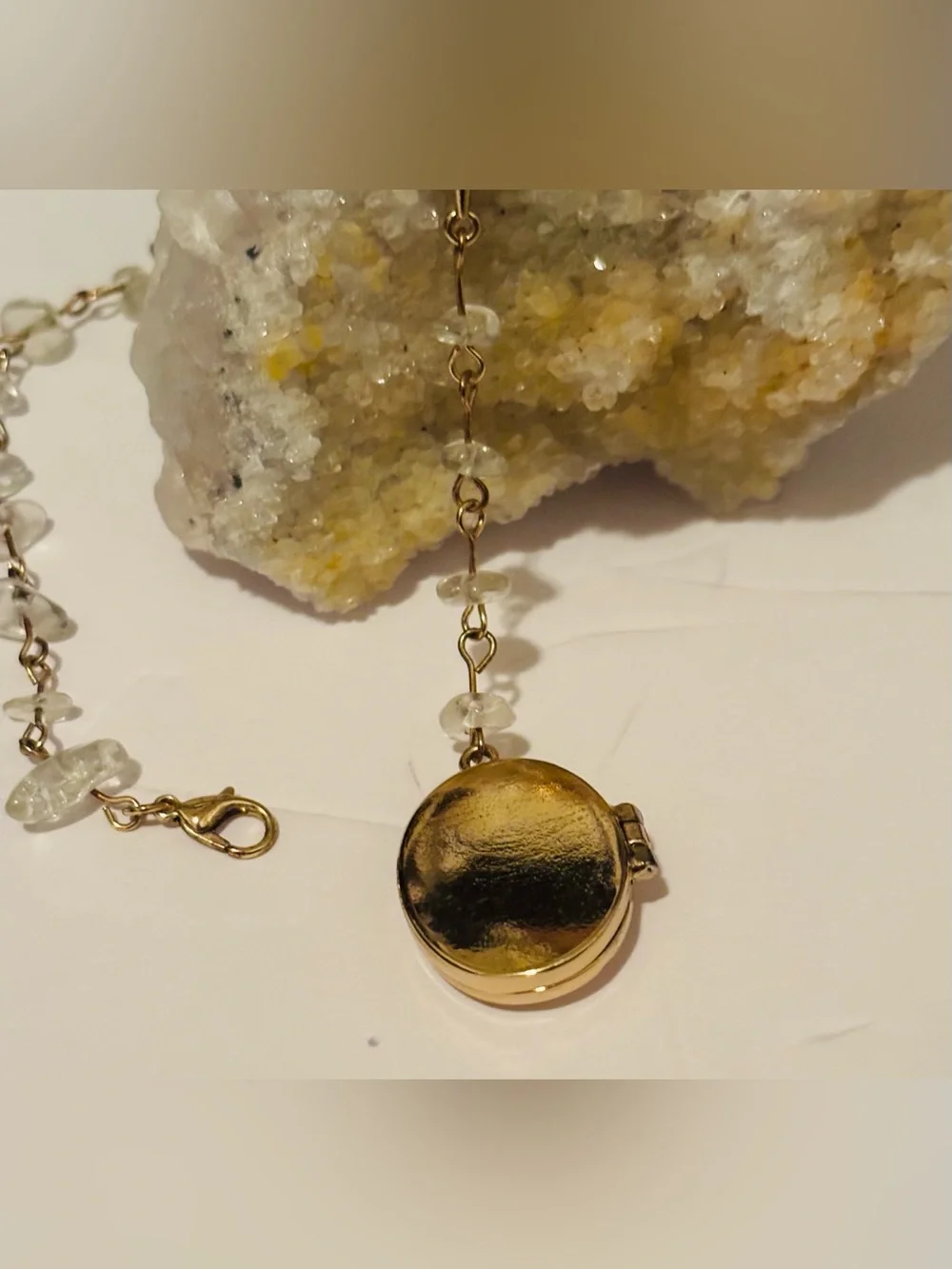 Gold-Tone & Quartz Crystal Lariat Y Style Necklace with Locket Charm ✨
